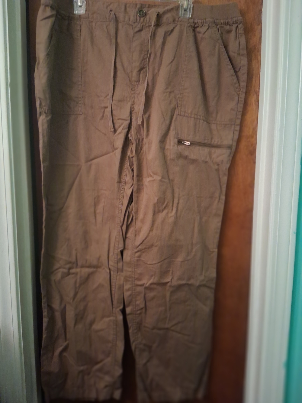 Women's Casual Drawstring Cargo Pants - Brown